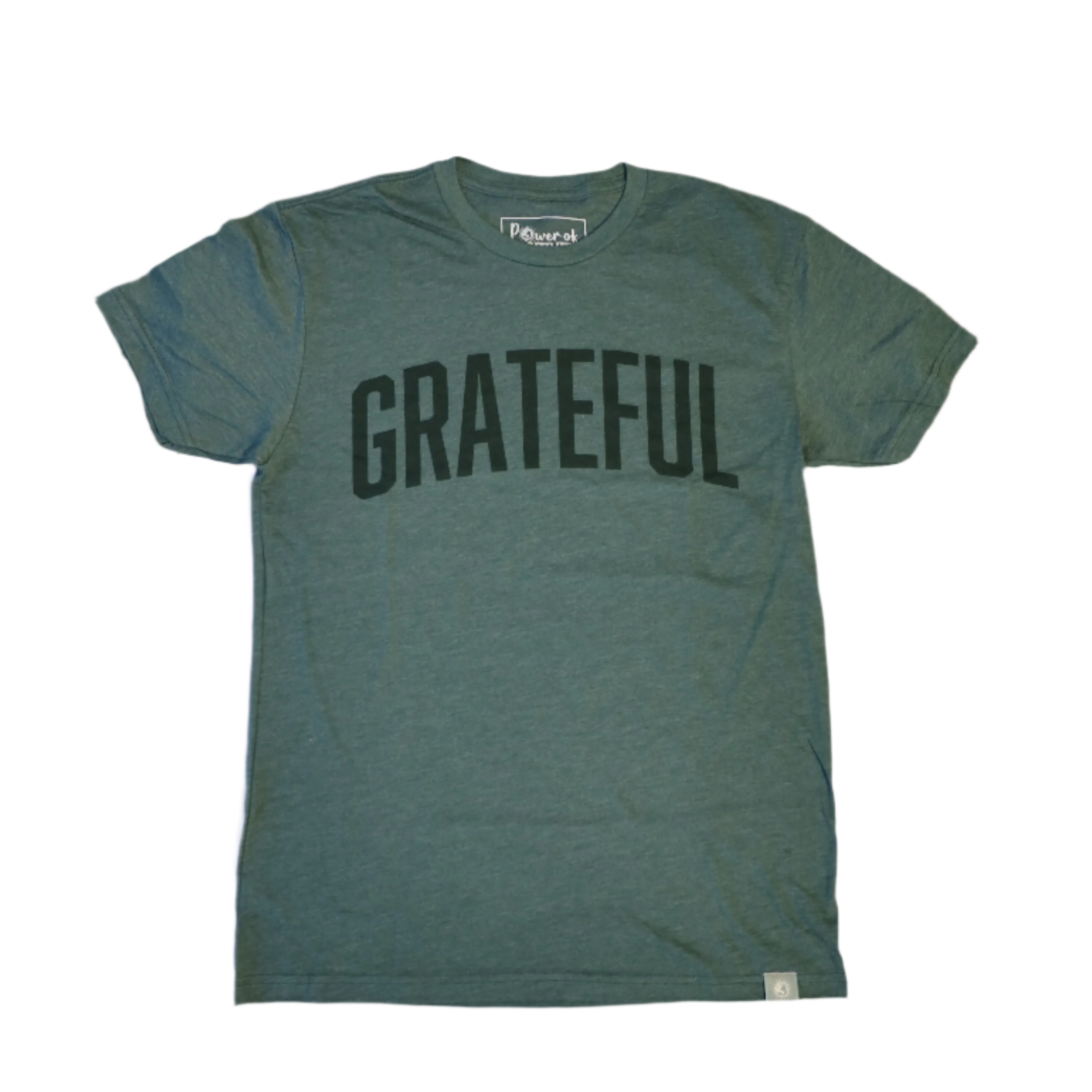 Dark green T-Shirt with the word 'Grateful' across the front of the shirt